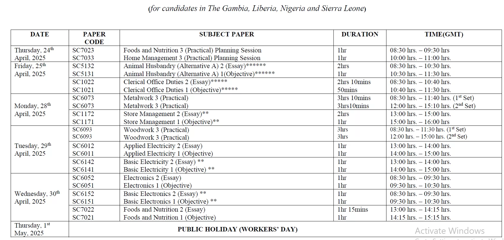 WAEC Timetable 2025/2026 WAEC Timetable 2025